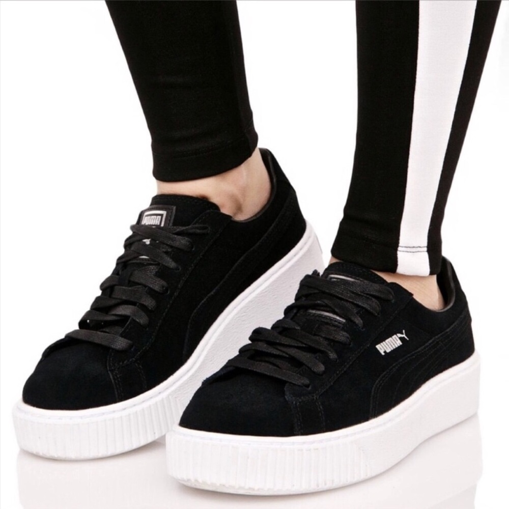 puma | black suede platform sneakers
